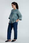 Rias Jaipur_Blue Cotton Embroidery Mandarin Collar Indigo Sky Abstract Pattern Shirt _Online_at_Aza_Fashions