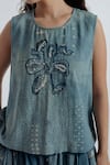 Buy_Rias Jaipur_Blue Cotton Embroidery, Beads Round Neck Indigo Sky Floral Pattern Top _Online_at_Aza_Fashions