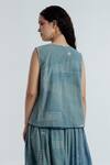 Shop_Rias Jaipur_Blue Cotton Embroidery, Beads Round Neck Indigo Sky Floral Pattern Top _at_Aza_Fashions