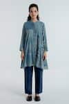 Buy_Rias Jaipur_Blue Cotton Embroidery, Beads Mandarin Collar Indigo Flared Kurta And Pant Set _at_Aza_Fashions