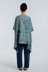 Shop_Rias Jaipur_Blue Cotton Embroidery, Beads V-neck, Open Indigo Tri Floral Pattern Cape Set _at_Aza_Fashions
