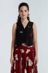Buy_Rias Jaipur_Black Cotton Embroidery V-neck Fayra Waistcoat _at_Aza_Fashions