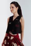 Buy_Rias Jaipur_Black Cotton Embroidery V-neck Fayra Waistcoat _Online_at_Aza_Fashions