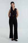Buy_Rias Jaipur_Black Cotton Embroidery V-neck Fayra Waistcoat With Pant _at_Aza_Fashions