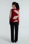 Shop_Rias Jaipur_Red Cotton Embroidery Round Neck Madder Pleated Floral Pattern Top _at_Aza_Fashions