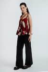 Rias Jaipur_Red Cotton Embroidery Round Neck Madder Pleated Floral Pattern Top _Online_at_Aza_Fashions