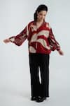 Shop_Rias Jaipur_Red Cotton Collared, V-neck Madder Printed Shirt _Online_at_Aza_Fashions