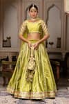 Buy_Pomcha Jaipur_Green Taffeta, Silk, Net Embroidery, Gota Patti Sweetheart Meera Lehenga Set _at_Aza_Fashions