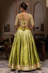 Shop_Pomcha Jaipur_Green Taffeta, Silk, Net Embroidery, Gota Patti Sweetheart Meera Lehenga Set _at_Aza_Fashions