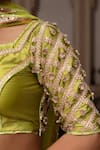 Shop_Pomcha Jaipur_Green Taffeta, Silk, Net Embroidery, Gota Patti Sweetheart Meera Lehenga Set 