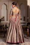 Shop_Pomcha Jaipur_Gold Taffeta, Silk, Net Gota Patti, Tassels Round Neck Lehenga Set _at_Aza_Fashions
