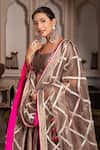 Pomcha Jaipur_Gold Taffeta, Silk, Net Gota Patti, Tassels Round Neck Lehenga Set _Online_at_Aza_Fashions