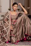 Shop_Pomcha Jaipur_Gold Taffeta, Silk, Net Gota Patti, Tassels Round Neck Lehenga Set _Online_at_Aza_Fashions