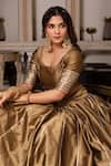 Pomcha Jaipur_Gold Taffeta, Silk, Net Gota Patti Round Neck Lehenga Set _Online_at_Aza_Fashions