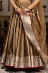 Shop_Pomcha Jaipur_Gold Taffeta, Silk, Net Gota Patti Round Neck Lehenga Set _Online_at_Aza_Fashions