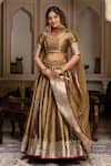 Pomcha Jaipur_Gold Taffeta, Silk, Net Gota Patti Round Neck Lehenga Set _at_Aza_Fashions
