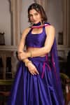 Pomcha Jaipur_Blue Taffeta, Silk, Net Gota Patti Halter Neck Lehenga Set _Online_at_Aza_Fashions