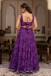 Shop_Pomcha Jaipur_Purple Georgette Square Neck Bandhej Lehenga Set _at_Aza_Fashions
