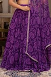 Pomcha Jaipur_Purple Georgette Square Neck Bandhej Lehenga Set _at_Aza_Fashions