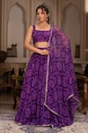 Buy_Pomcha Jaipur_Purple Georgette Square Neck Bandhej Lehenga Set _at_Aza_Fashions