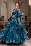 Shop_Pomcha Jaipur_Teal Georgette Embroidery, Sequins V-neck Bandhej Manjari Lehenga Set _Online_at_Aza_Fashions