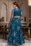 Shop_Pomcha Jaipur_Teal Georgette Embroidery, Sequins V-neck Bandhej Manjari Lehenga Set _at_Aza_Fashions