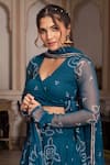 Shop_Pomcha Jaipur_Teal Georgette Embroidery, Sequins V-neck Bandhej Manjari Lehenga Set 