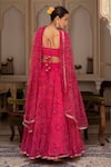 Shop_Pomcha Jaipur_Pink Georgette Sequins, Mirrors Square Neck Bandhej Lehenga Set _at_Aza_Fashions