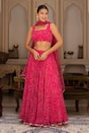 Pomcha Jaipur_Pink Georgette Sequins, Mirrors Square Neck Bandhej Lehenga Set _at_Aza_Fashions