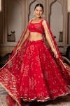 Shop_Pomcha Jaipur_Red Georgette Gota Patti, Embroidery Square Neck Bandhej Work Lehenga Set _Online_at_Aza_Fashions