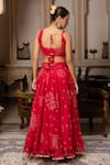 Shop_Pomcha Jaipur_Red Georgette Gota Patti, Embroidery Square Neck Bandhej Work Lehenga Set _at_Aza_Fashions