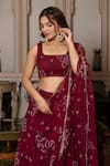 Pomcha Jaipur_Maroon Georgette Gota Patti, Embroidery Square Neck Bandhej Lehenga Set _Online_at_Aza_Fashions