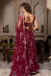 Shop_Pomcha Jaipur_Maroon Georgette Gota Patti, Embroidery Square Neck Bandhej Lehenga Set _at_Aza_Fashions