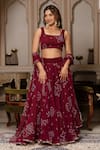 Buy_Pomcha Jaipur_Maroon Georgette Gota Patti, Embroidery Square Neck Bandhej Lehenga Set _at_Aza_Fashions