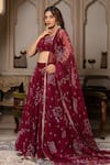 Buy_Pomcha Jaipur_Maroon Georgette Gota Patti, Embroidery Square Neck Bandhej Lehenga Set _Online_at_Aza_Fashions