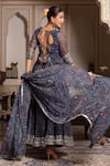 Shop_Pomcha Jaipur_Blue Georgette Gota Patti Square Neck Bandhej Skirt Set _at_Aza_Fashions