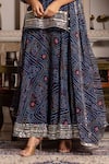 Pomcha Jaipur_Blue Georgette Gota Patti Square Neck Bandhej Skirt Set _Online_at_Aza_Fashions