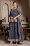 Buy_Pomcha Jaipur_Blue Georgette Gota Patti Square Neck Bandhej Skirt Set _Online_at_Aza_Fashions