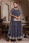 Buy_Pomcha Jaipur_Blue Georgette Gota Patti Square Neck Bandhej Skirt Set _at_Aza_Fashions