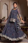 Pomcha Jaipur_Blue Georgette Gota Patti Square Neck Bandhej Skirt Set _at_Aza_Fashions
