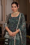 Pomcha Jaipur_Green Georgette Gota Patti, Tassels Square Neck Bandhej Skirt Set _Online_at_Aza_Fashions