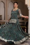 Buy_Pomcha Jaipur_Green Georgette Gota Patti, Tassels Square Neck Bandhej Skirt Set _Online_at_Aza_Fashions