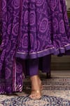Buy_Pomcha Jaipur_Purple Georgette, Cotton Gota Patti V-neck Bandhej Angrakha Set _Online_at_Aza_Fashions
