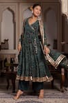 Shop_Pomcha Jaipur_Green Georgette, Cotton Gota Patti, Sequins V-neck Angrakha Set _Online_at_Aza_Fashions