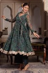 Pomcha Jaipur_Green Georgette, Cotton Gota Patti, Sequins V-neck Angrakha Set _at_Aza_Fashions