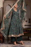 Buy_Pomcha Jaipur_Green Georgette, Cotton Gota Patti, Sequins V-neck Angrakha Set 