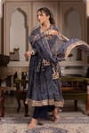 Shop_Pomcha Jaipur_Blue Georgette, Cotton Gota Patti V-neck Angrakha Set _at_Aza_Fashions