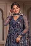Buy_Pomcha Jaipur_Blue Georgette, Cotton Gota Patti V-neck Angrakha Set _Online_at_Aza_Fashions