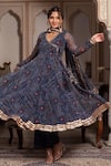 Shop_Pomcha Jaipur_Blue Georgette, Cotton Gota Patti V-neck Angrakha Set _Online_at_Aza_Fashions