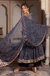 Pomcha Jaipur_Blue Georgette, Cotton Gota Patti V-neck Angrakha Set _at_Aza_Fashions